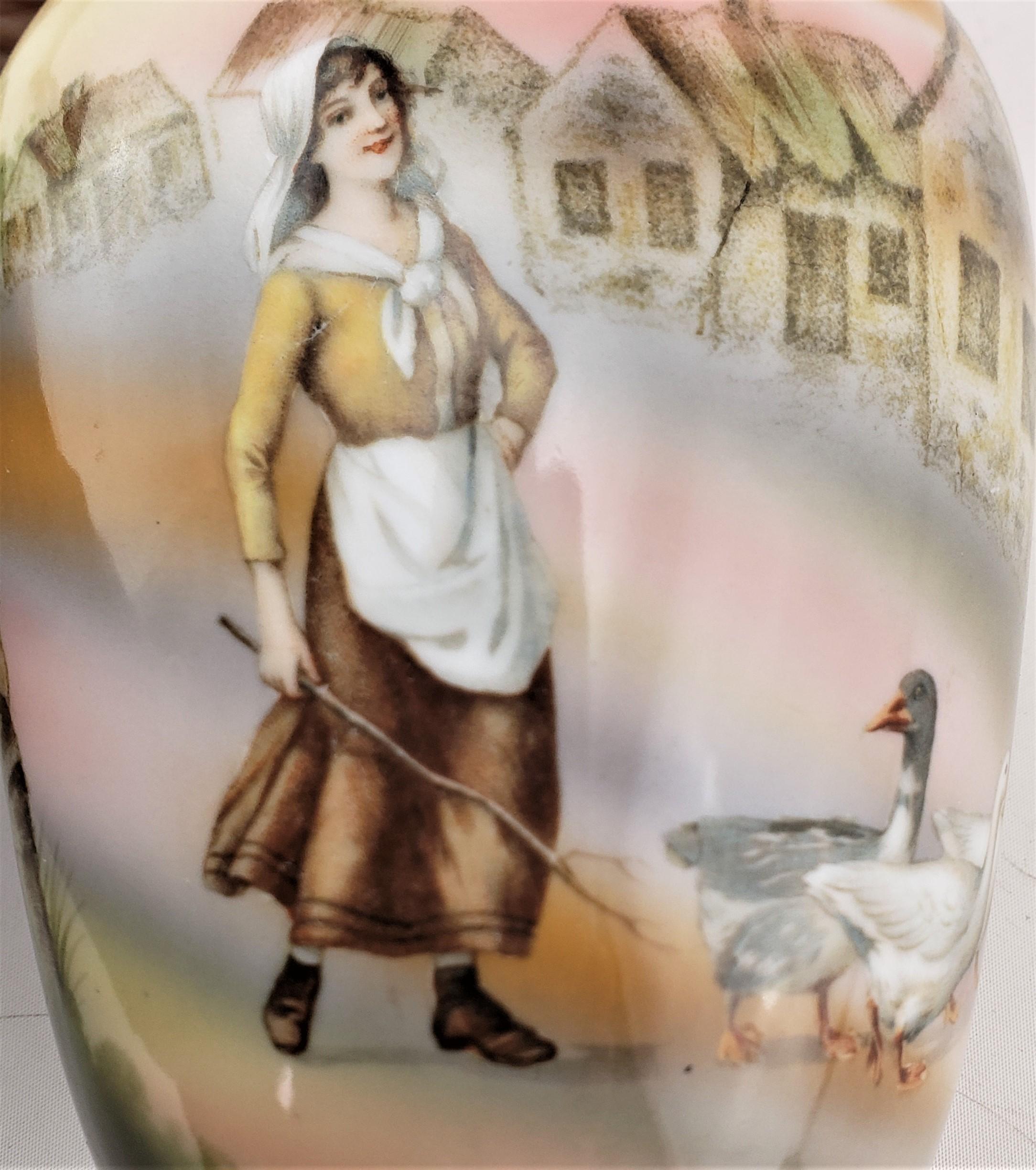 Antique Royal Bayreuth Hand-Painted Vase with a Woman & Ducks  For Sale 2