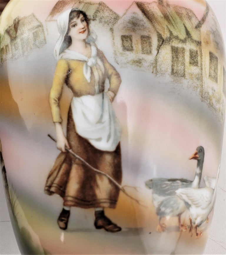Antique Royal Bayreuth Hand-Painted Vase with a Woman & Ducks  For Sale 5
