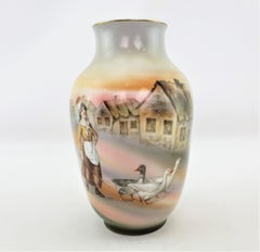 Antique Royal Bayreuth Hand-Painted Vase with a Woman & Ducks