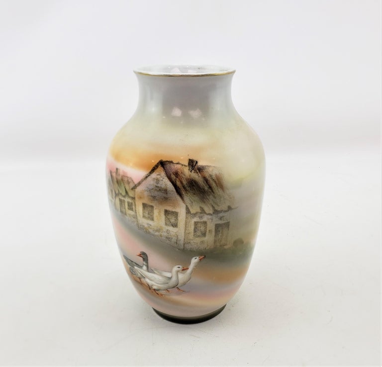 Antique Royal Bayreuth Hand-Painted Vase with a Woman & Ducks  In Good Condition For Sale In Hamilton, Ontario