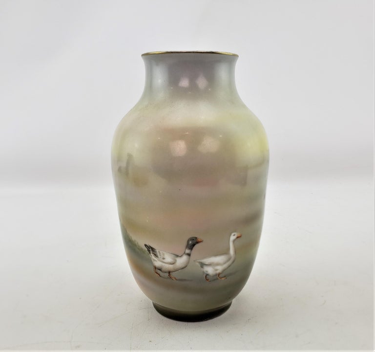 Porcelain Antique Royal Bayreuth Hand-Painted Vase with a Woman & Ducks  For Sale