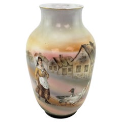 Antique Royal Bayreuth Hand-Painted Vase with a Woman & Ducks 