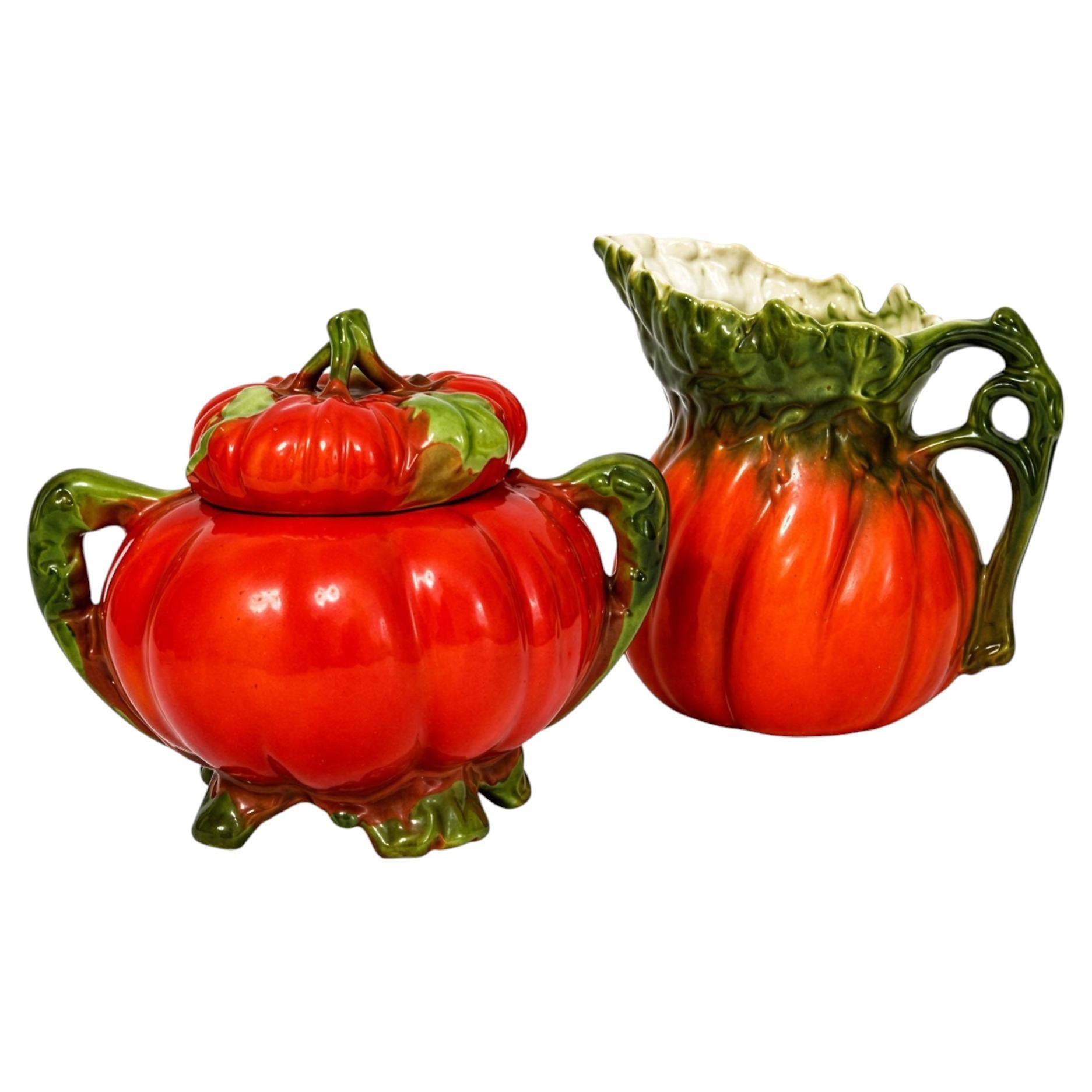 Vintage Royal Bayreuth Tomato Creamer and Sugar Bowl Set, Bavaria For Sale