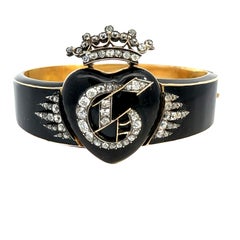 Antique Royal Black Enamel Diamond Cuff Bracelet circa 1836