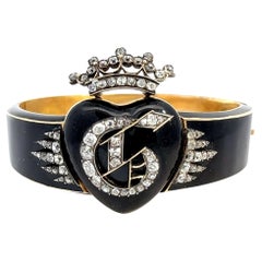 Antikes Armband mit Diamanten und schwarzem Emaille, CIRCA 1836