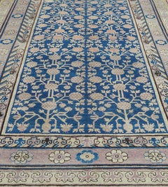 Antique Royal Blue Handwoven Wool Pomegranate Khotan Rug