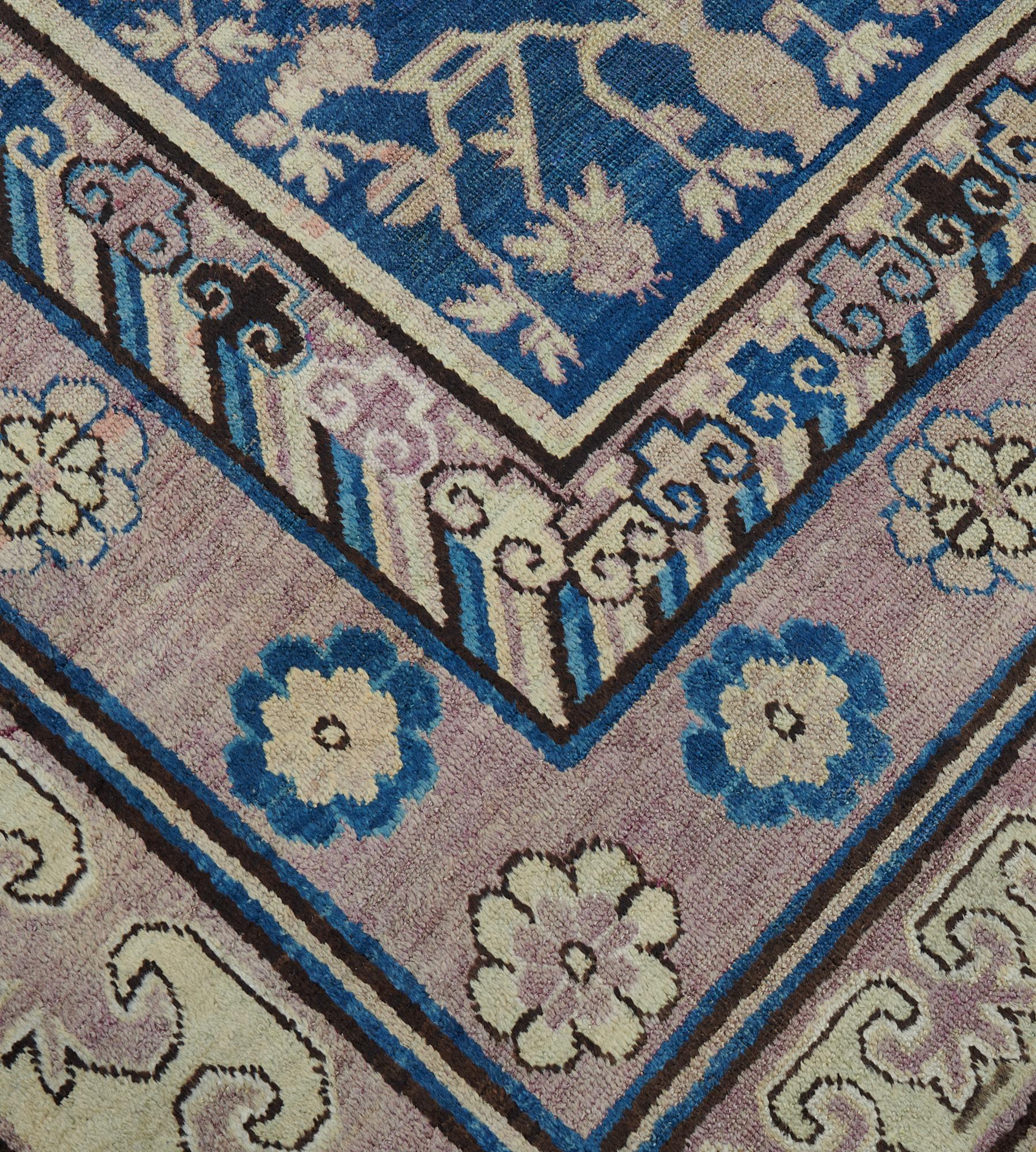 Hand-Knotted Antique Royal Blue Handwoven Wool Pomegranate Khotan Rug For Sale