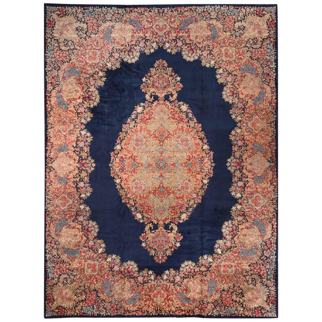 Antique Royal Blue Persian Lavar Kerman Rug, circa 1940 - FREE SHIPPING For Sale