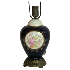 Antique Royal Blue Table lamp with Floral Details