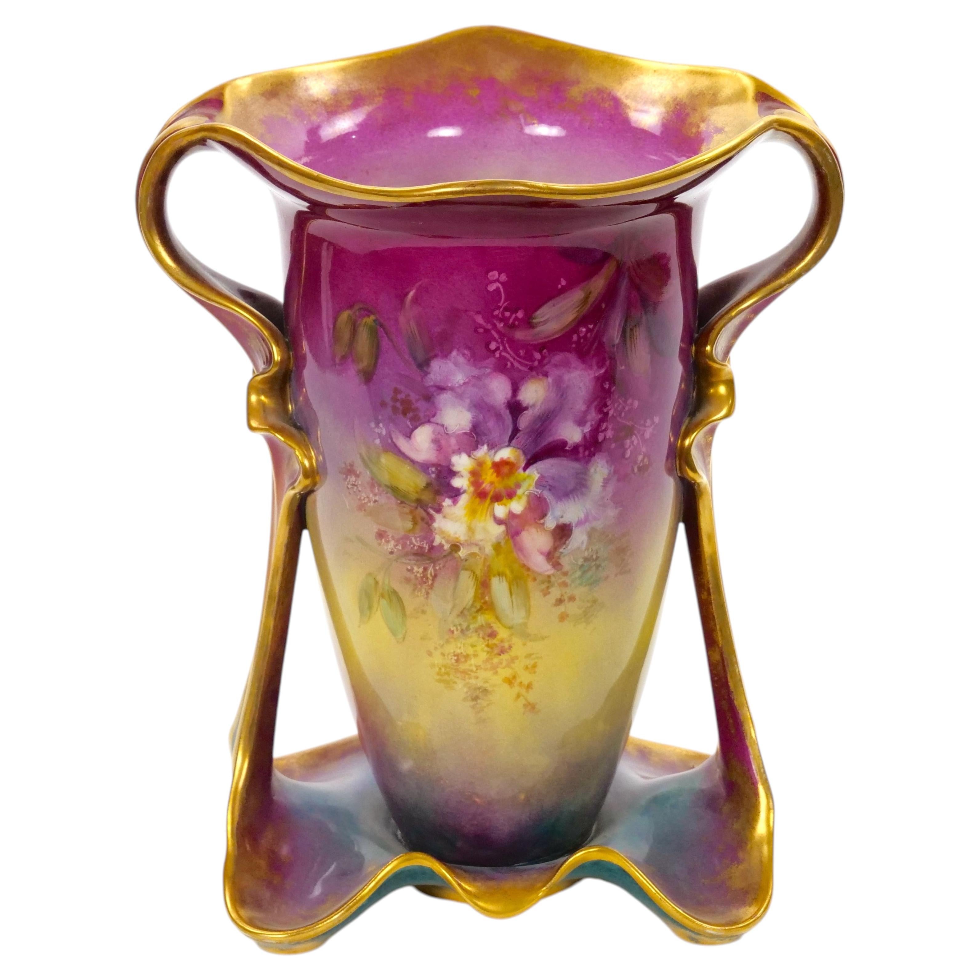 Antique Royal Bonn German Porcelain Hand-Painted & Gilt Floral Decorative Vases