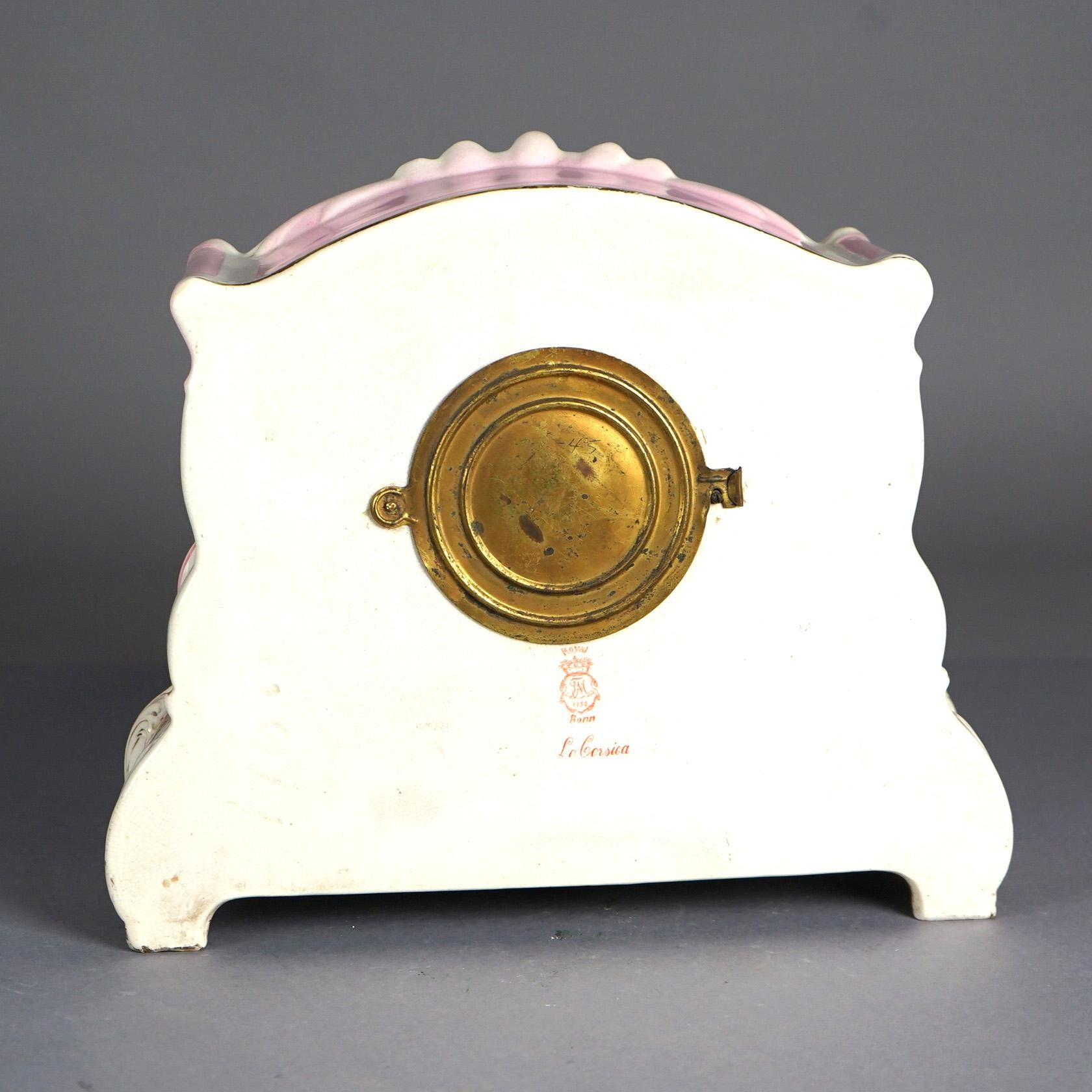 Antique Royal Bonn Hand Painted Porcelain Open Escapement Mantel Clock 19thC 6