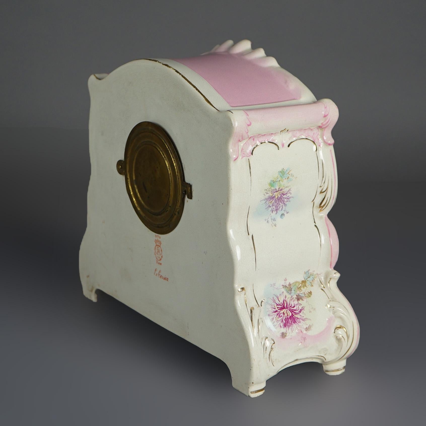 Antique Royal Bonn Hand Painted Porcelain Open Escapement Mantel Clock 19thC 9