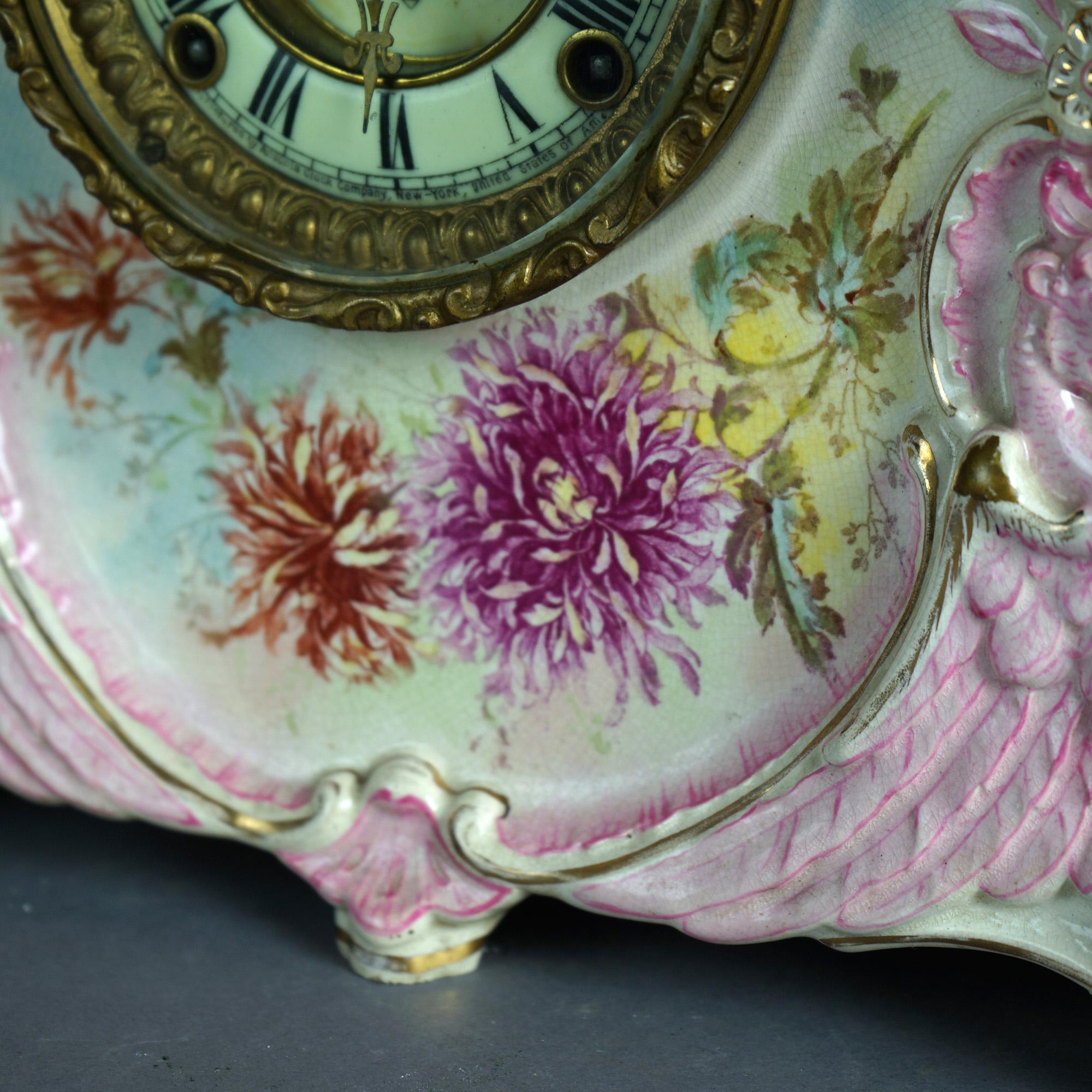 Antique Royal Bonn Hand Painted Porcelain Open Escapement Mantel Clock 19thC 1