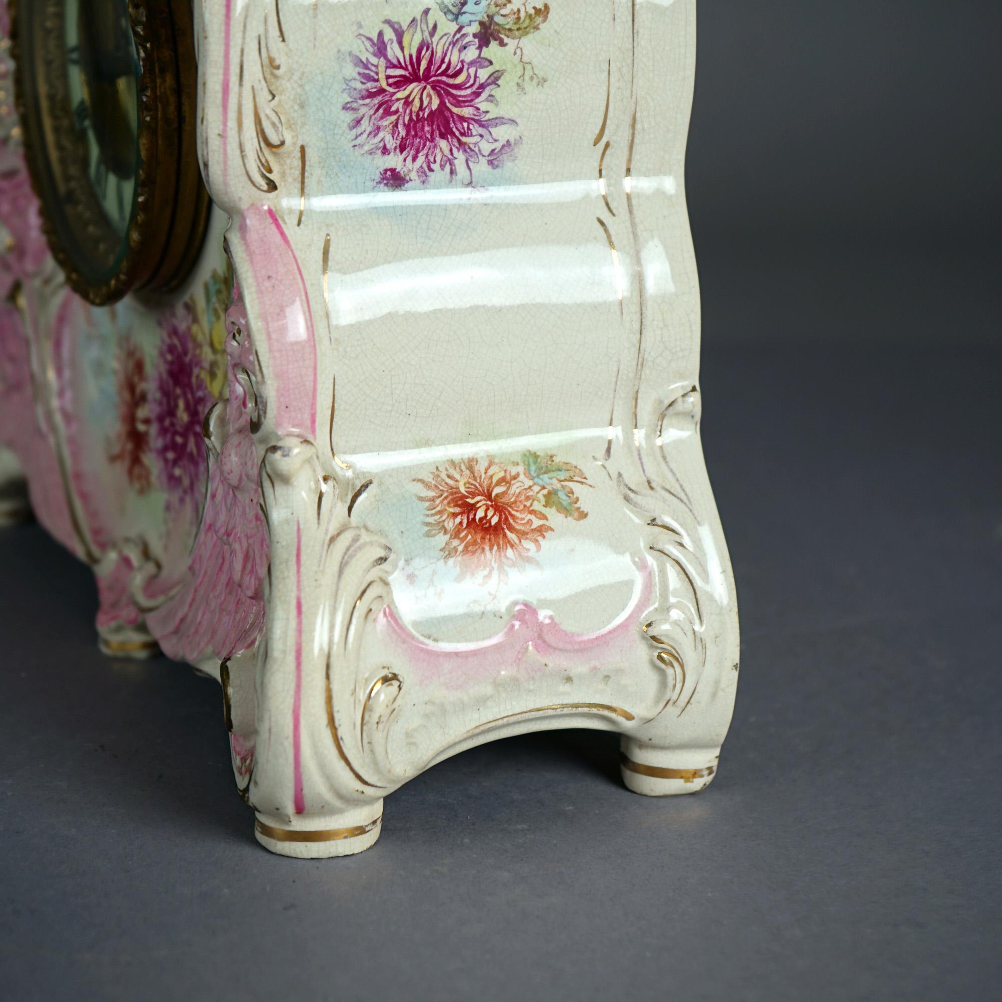 Antique Royal Bonn Hand Painted Porcelain Open Escapement Mantel Clock 19thC 3