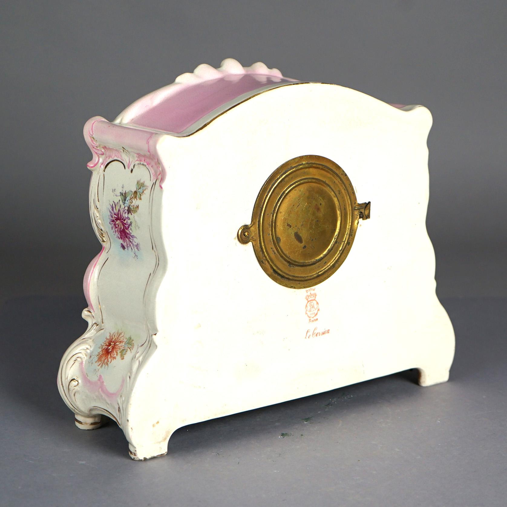 Antique Royal Bonn Hand Painted Porcelain Open Escapement Mantel Clock 19thC 4