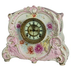 Antique Royal Bonn Hand Painted Porcelain Open Escapement Mantel Clock 19thC