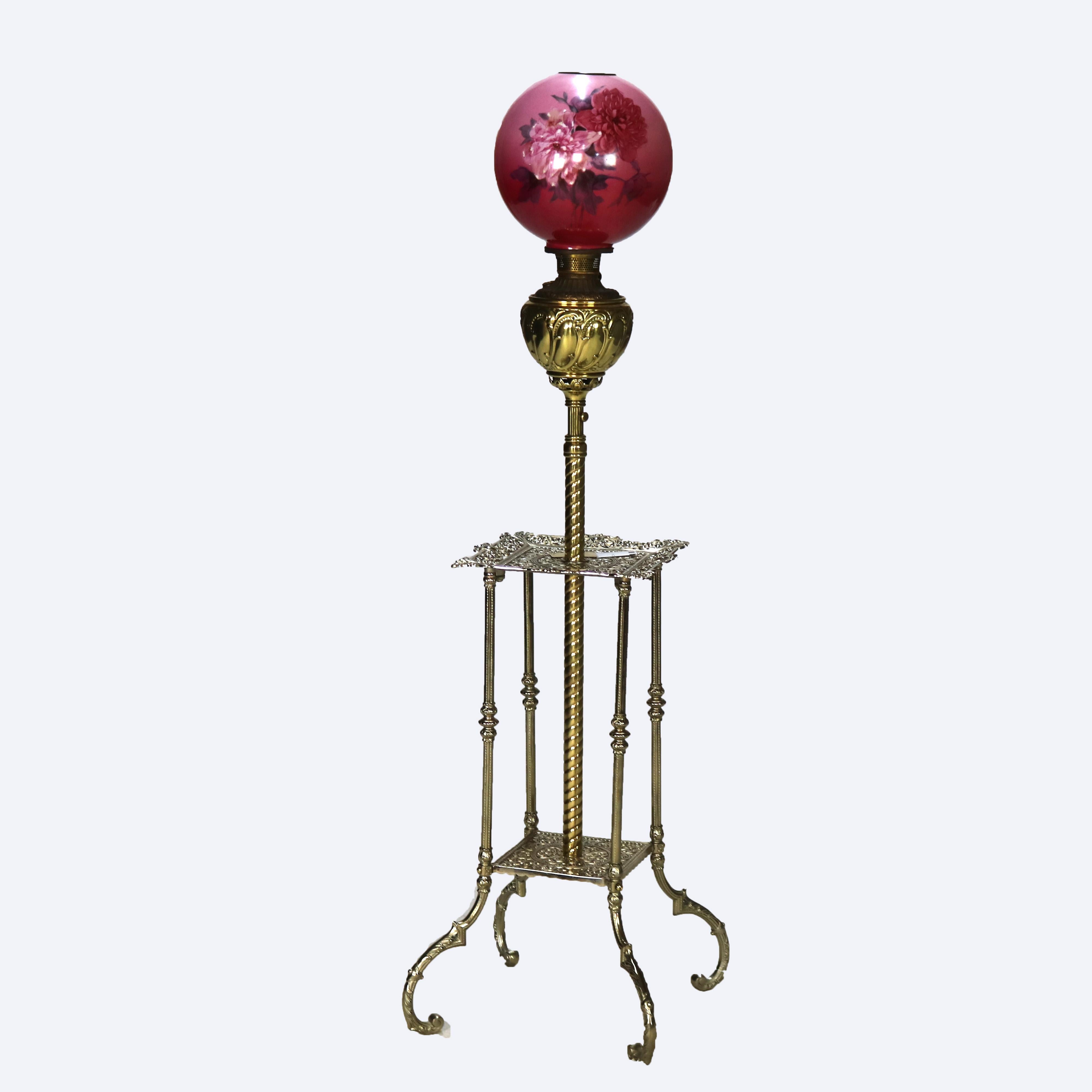 American Antique Royal Bradley & Hubbard School Adjustable Brass Oil Piano Lamp C1890