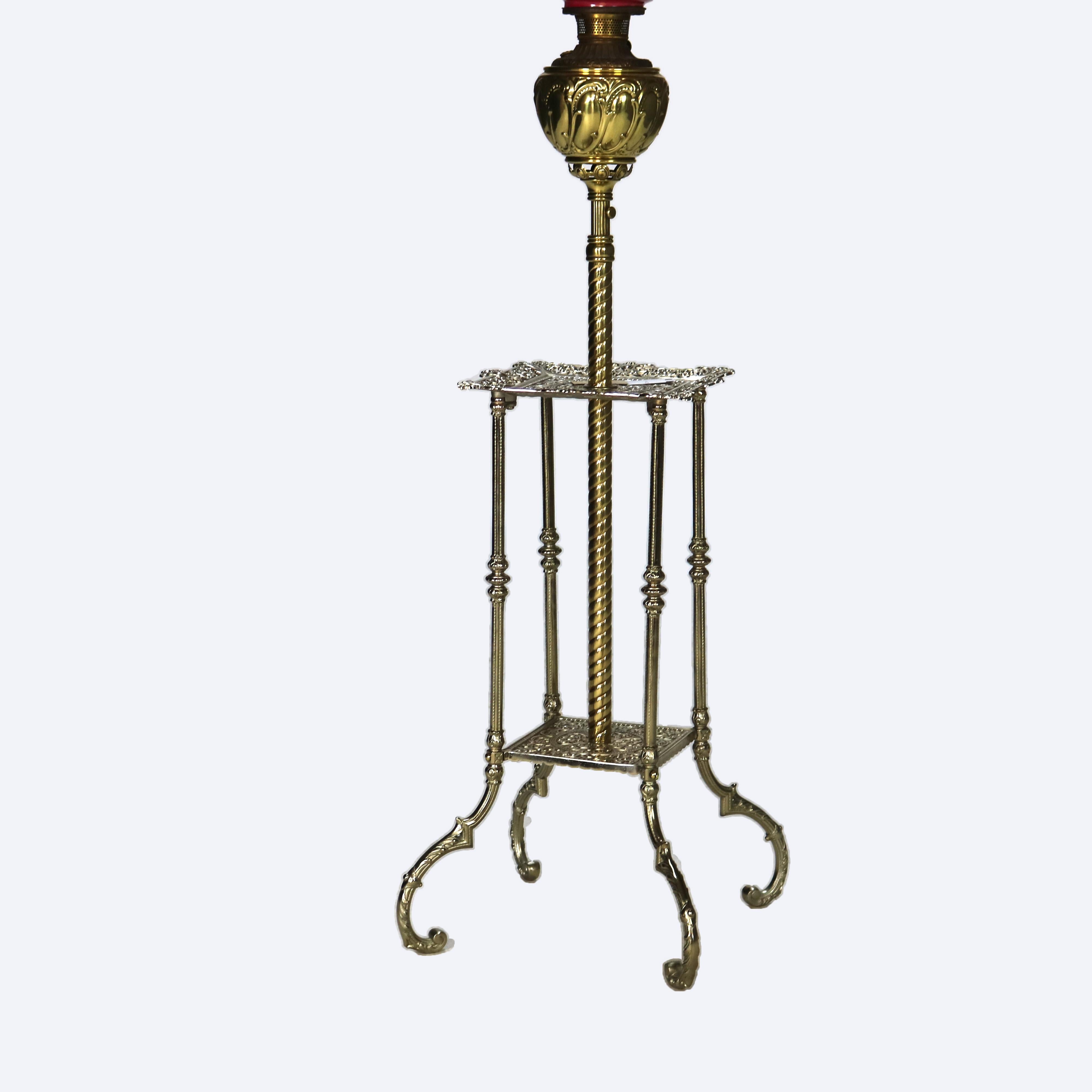 Antique Royal Bradley & Hubbard School Adjustable Brass Oil Piano Lamp C1890 In Good Condition In Big Flats, NY