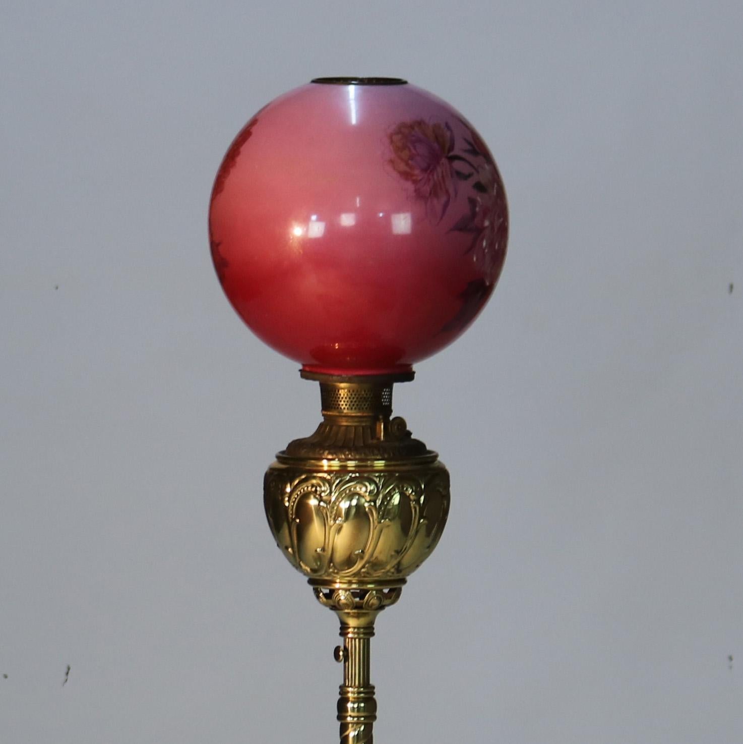 Antique Royal Bradley & Hubbard School Adjustable Brass Oil Piano Lamp C1890 2
