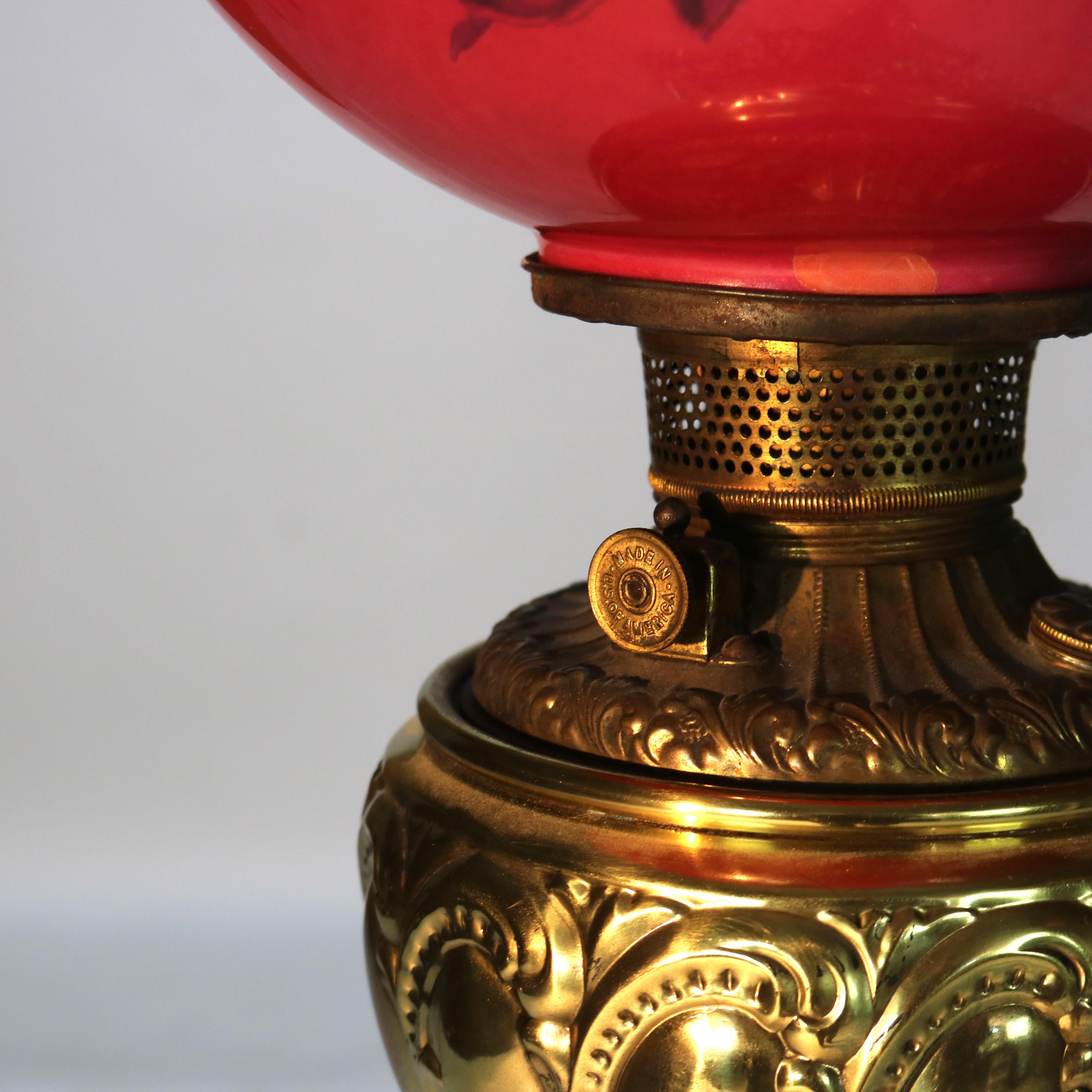 Antique Royal Bradley & Hubbard School Adjustable Brass Oil Piano Lamp C1890 4