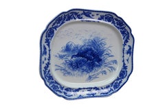 Antique Royal Cauldon Flow Blue Thanksgiving Turkey Meat Serving Platter 22"