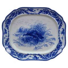 Antique Royal Cauldon Flow Blue Thanksgiving Turkey Meat Serving Platter 22"