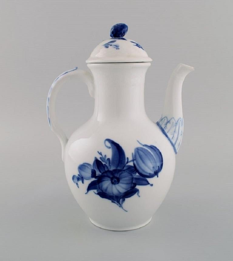 Hand-Painted Antique Royal Copenhagen Blue Flower Braided Coffee Pot For Sale