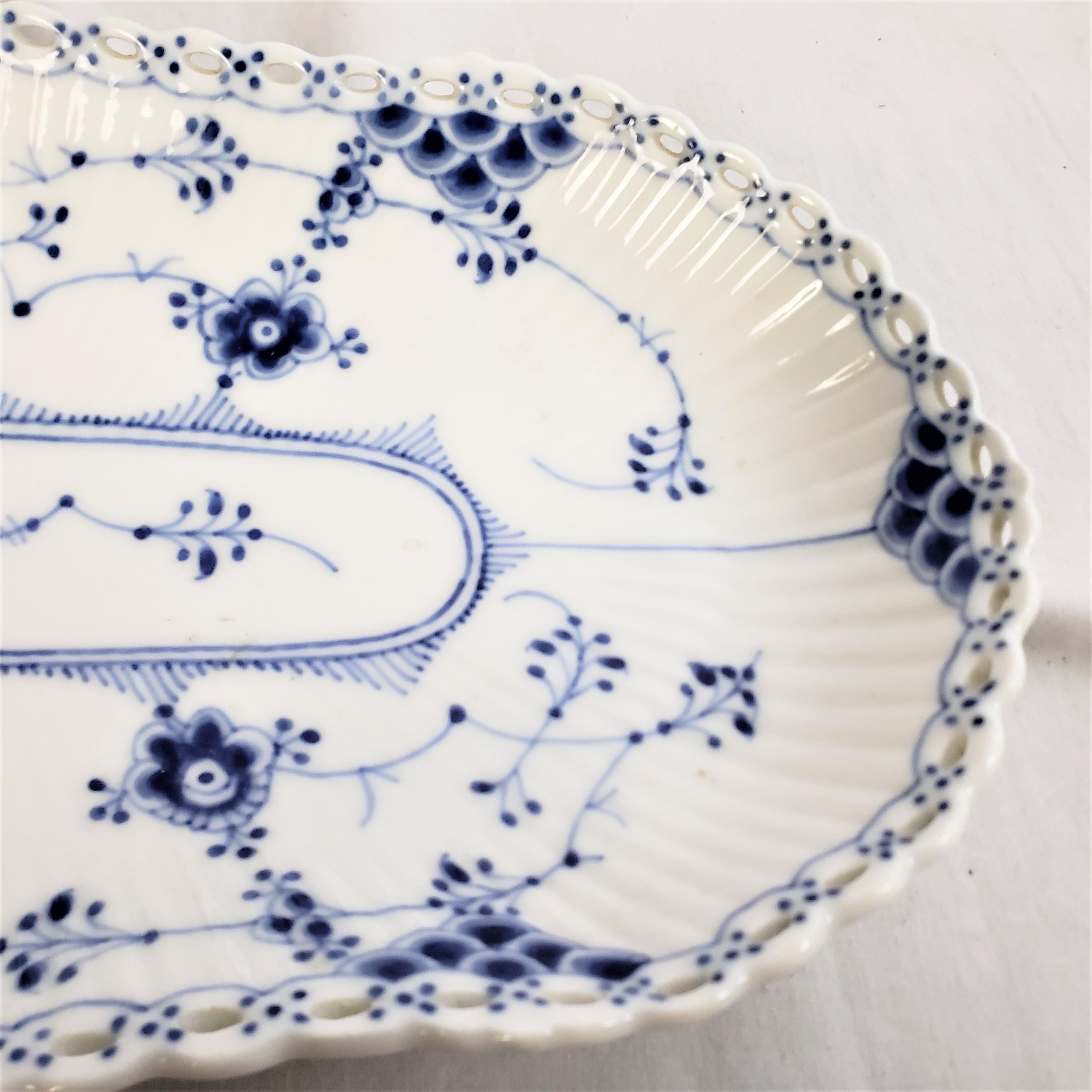 Antique Royal Copenhagen Blue Fluted Full Lace Celery or Serving Dish 4