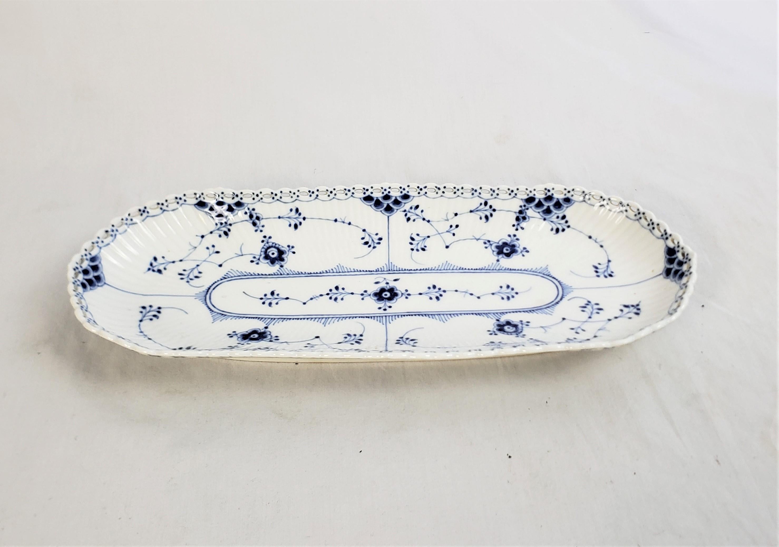 Aesthetic Movement Antique Royal Copenhagen Blue Fluted Full Lace Celery or Serving Dish