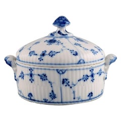 Antique Royal Copenhagen Blue Fluted Lidded Sugar Bowl, Mid-19th Century