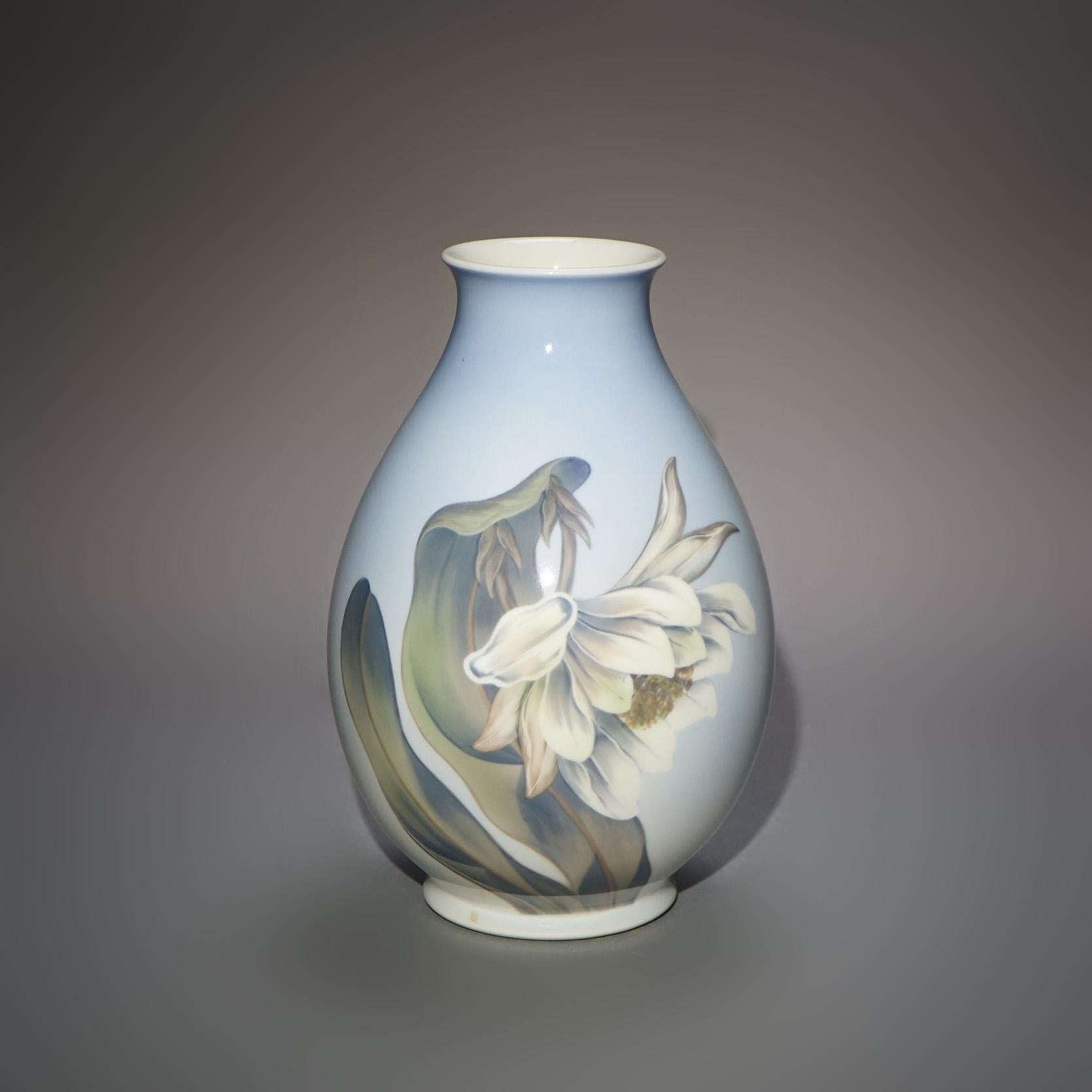 Hand-Painted Antique Royal Copenhagen Porcelain Hand Painted Floral & Butterfly Vase C1930 For Sale