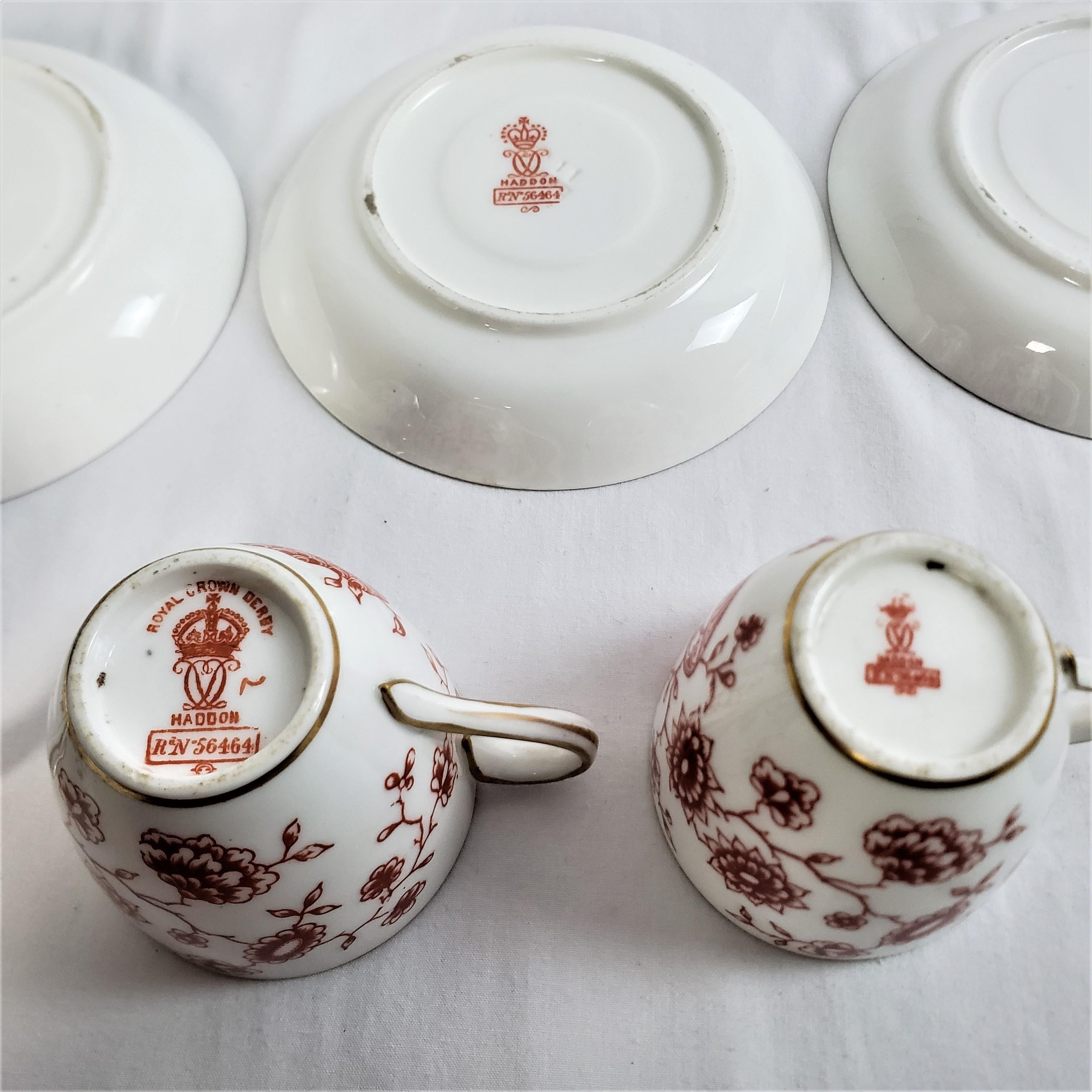 Antique Royal Crown Derby Chinoiserie Styled Five Small Cup & Saucer Sets For Sale 2