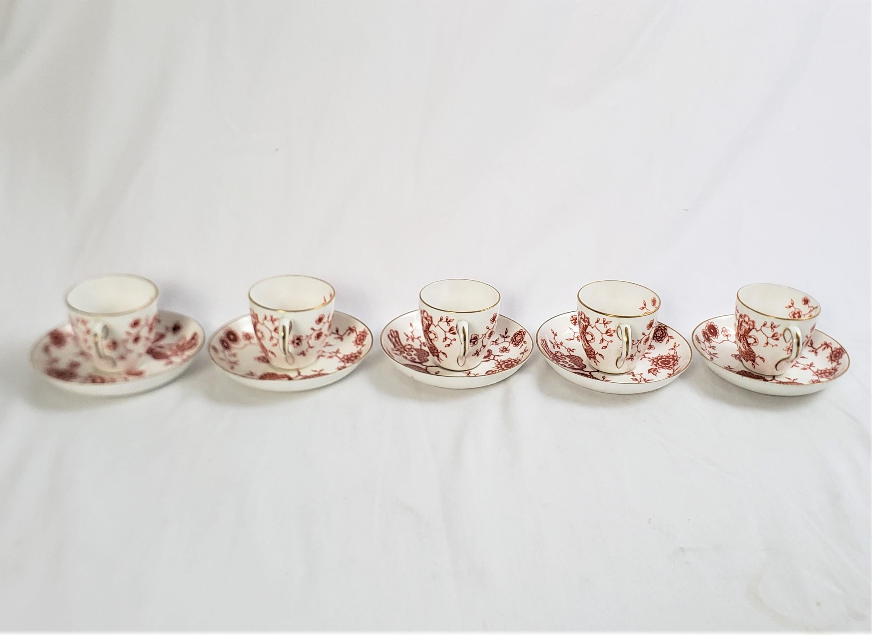 English Antique Royal Crown Derby Chinoiserie Styled Five Small Cup & Saucer Sets For Sale