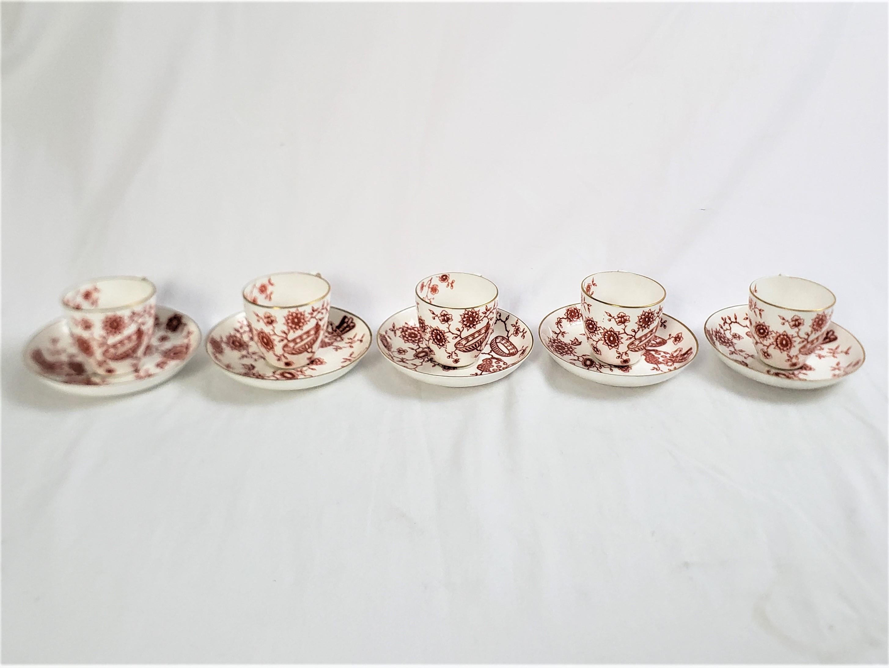 Antique Royal Crown Derby Chinoiserie Styled Five Small Cup & Saucer Sets In Good Condition For Sale In Hamilton, Ontario