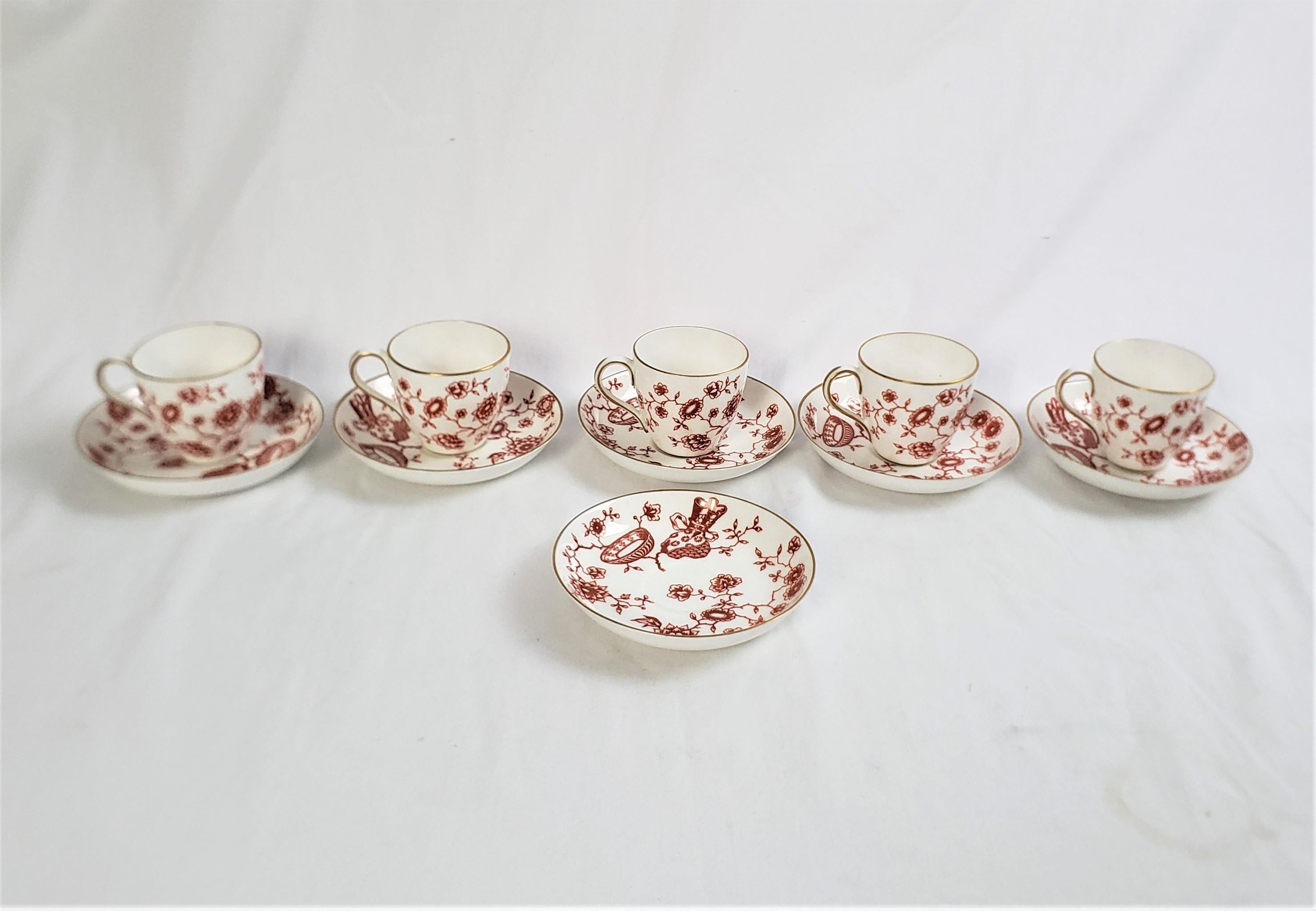 19th Century Antique Royal Crown Derby Chinoiserie Styled Five Small Cup & Saucer Sets For Sale