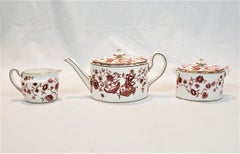 Antique Royal Crown Derby Chinoiserie Styled Teapot, Cream & Sugar Set