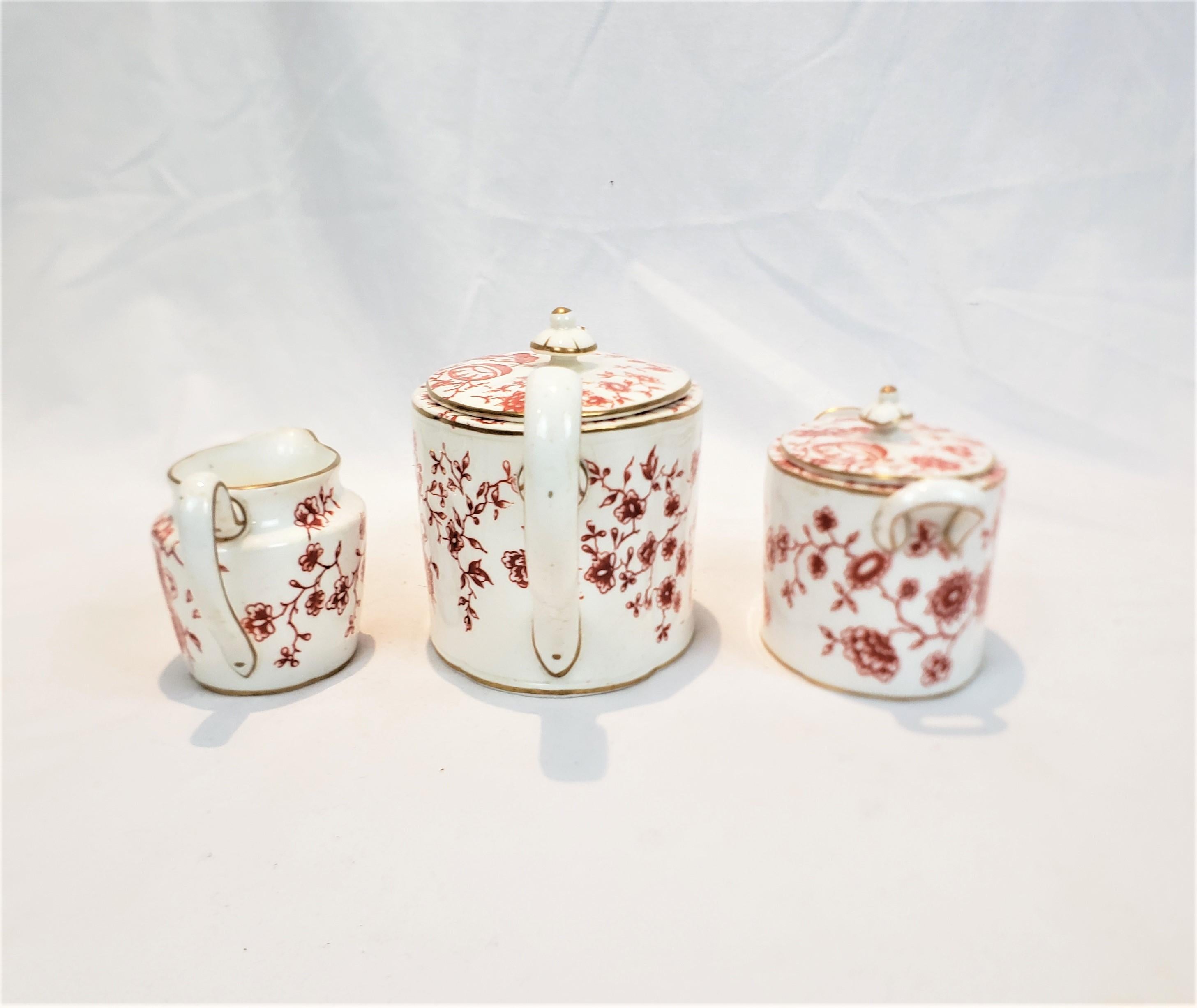 Antique Royal Crown Derby Chinoiserie Styled Teapot, Cream & Sugar Set In Good Condition For Sale In Hamilton, Ontario