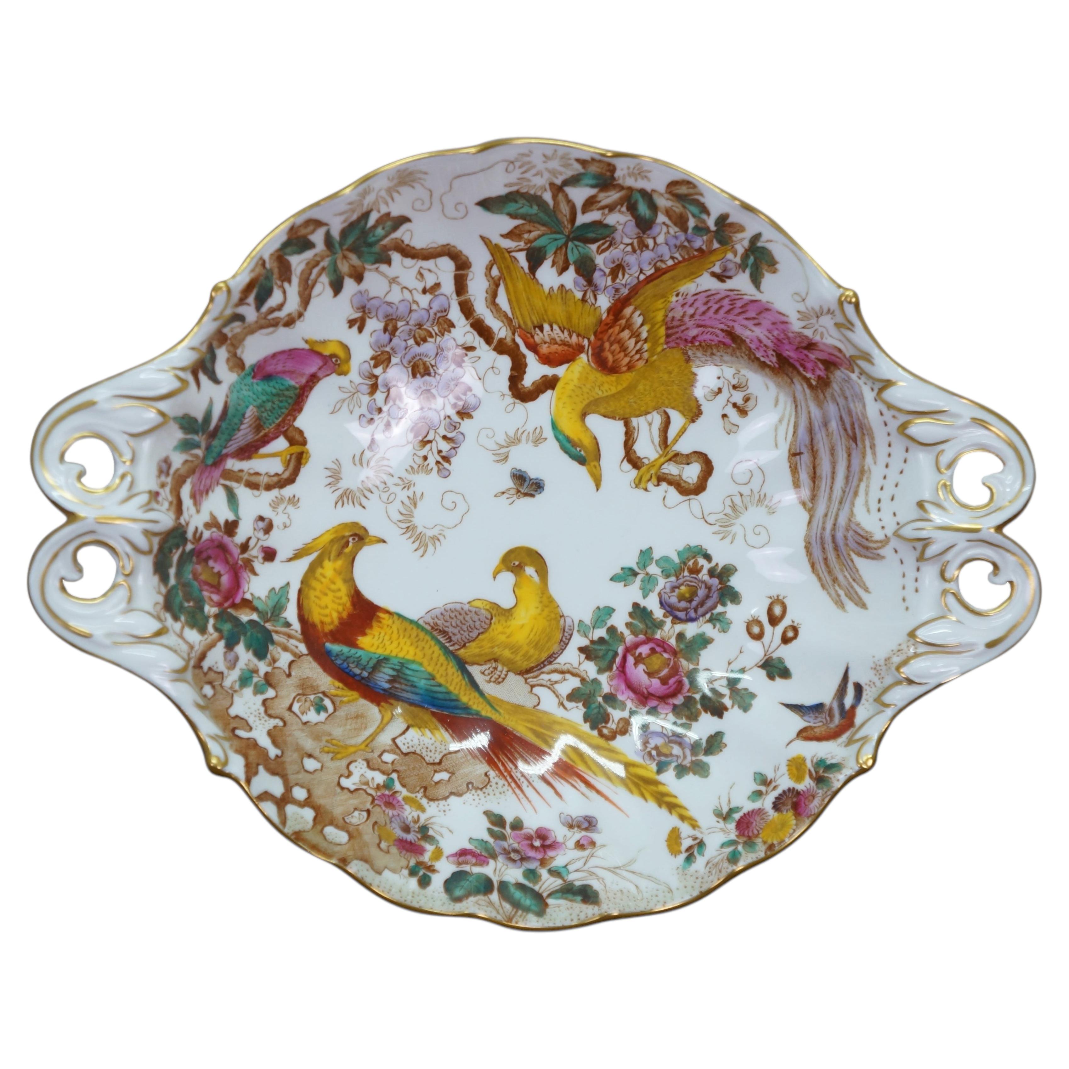 Antique Royal Crown Derby Olde Avesbury Phoenix Footed Dish Compote 10" For Sale