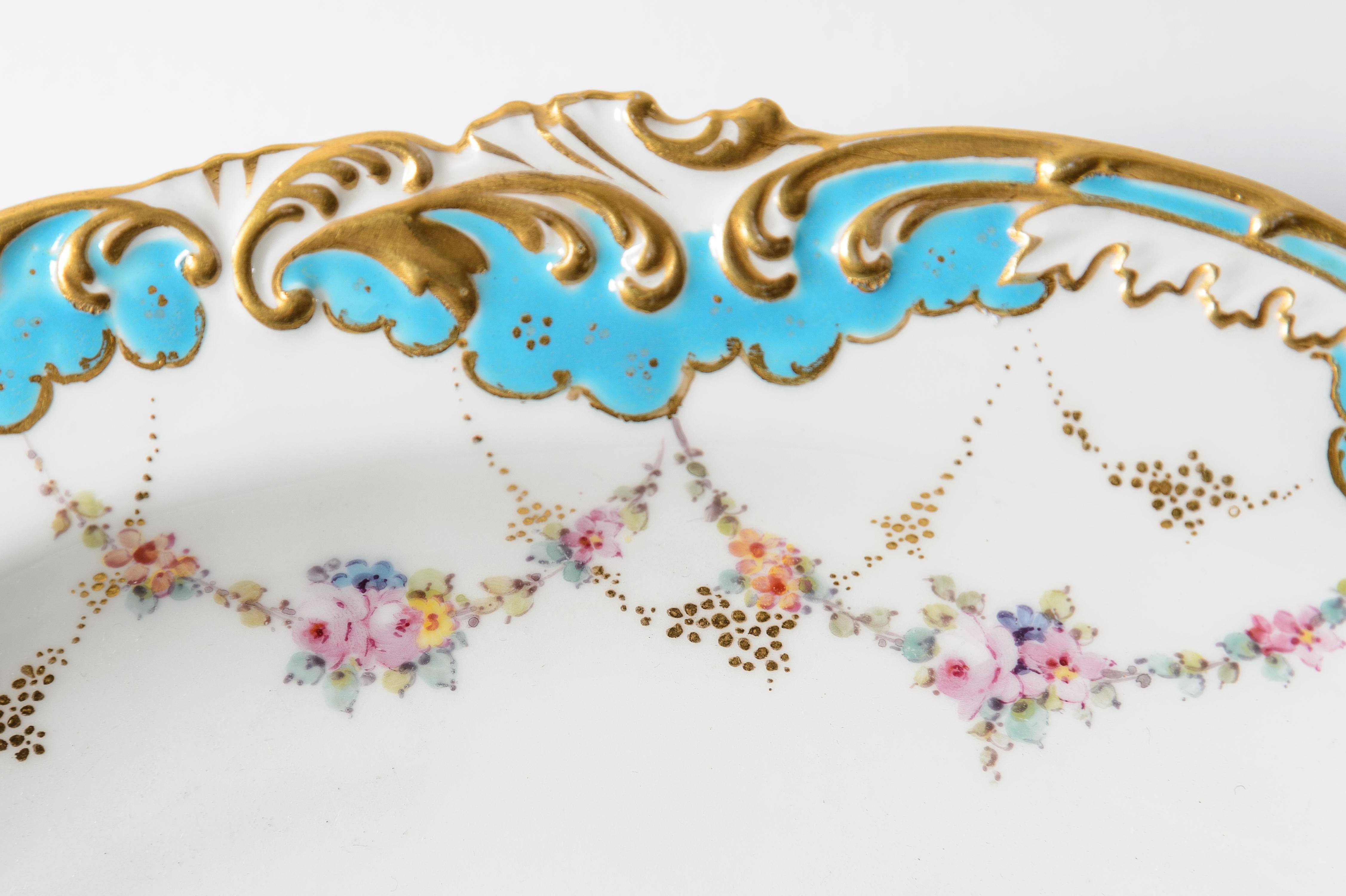 British Antique Royal Crown Derby Pastry or Serving Dish, Turquoise & Gilt circa 1895 For Sale