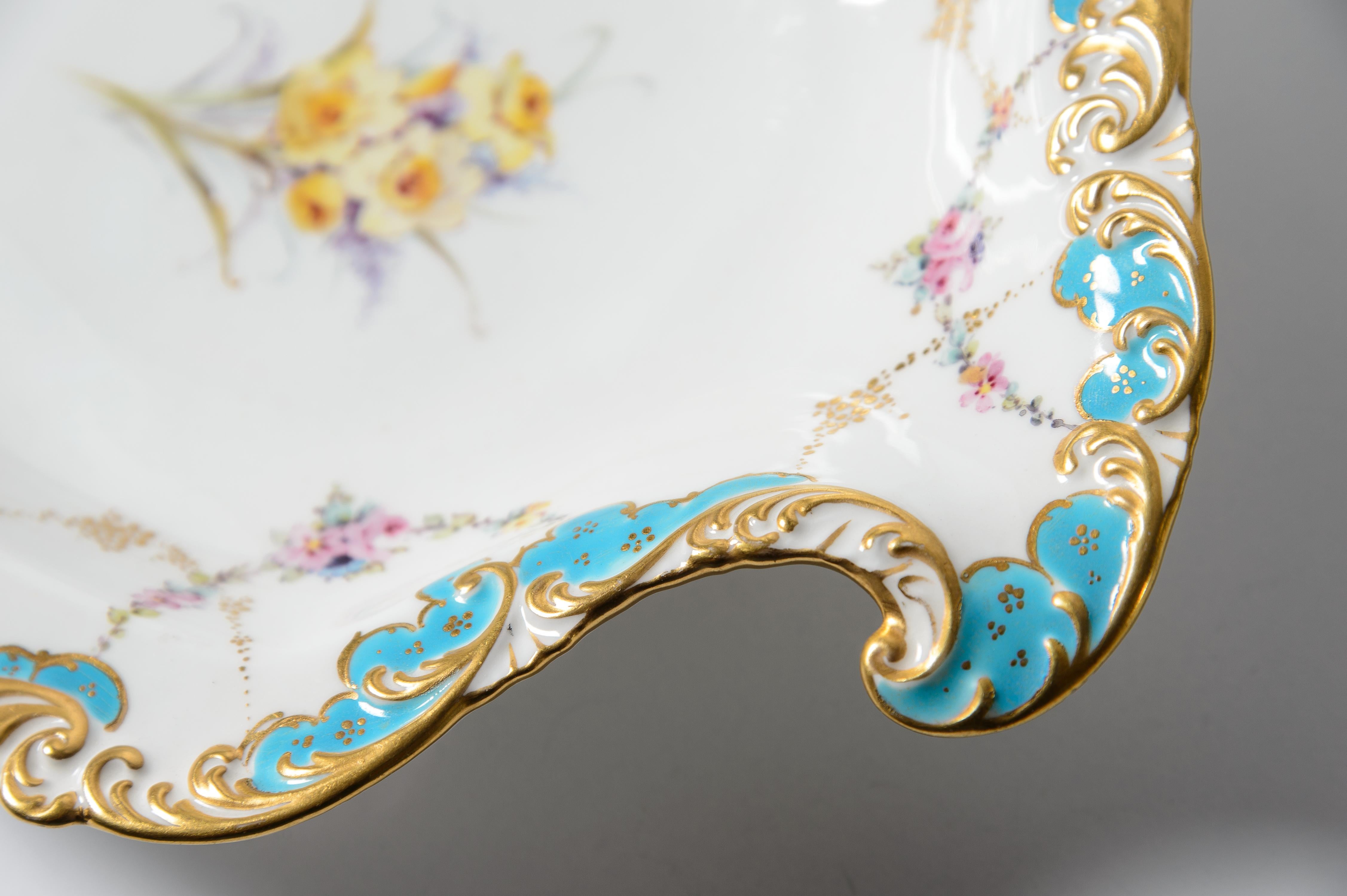Hand-Crafted Antique Royal Crown Derby Pastry or Serving Dish, Turquoise & Gilt circa 1895 For Sale