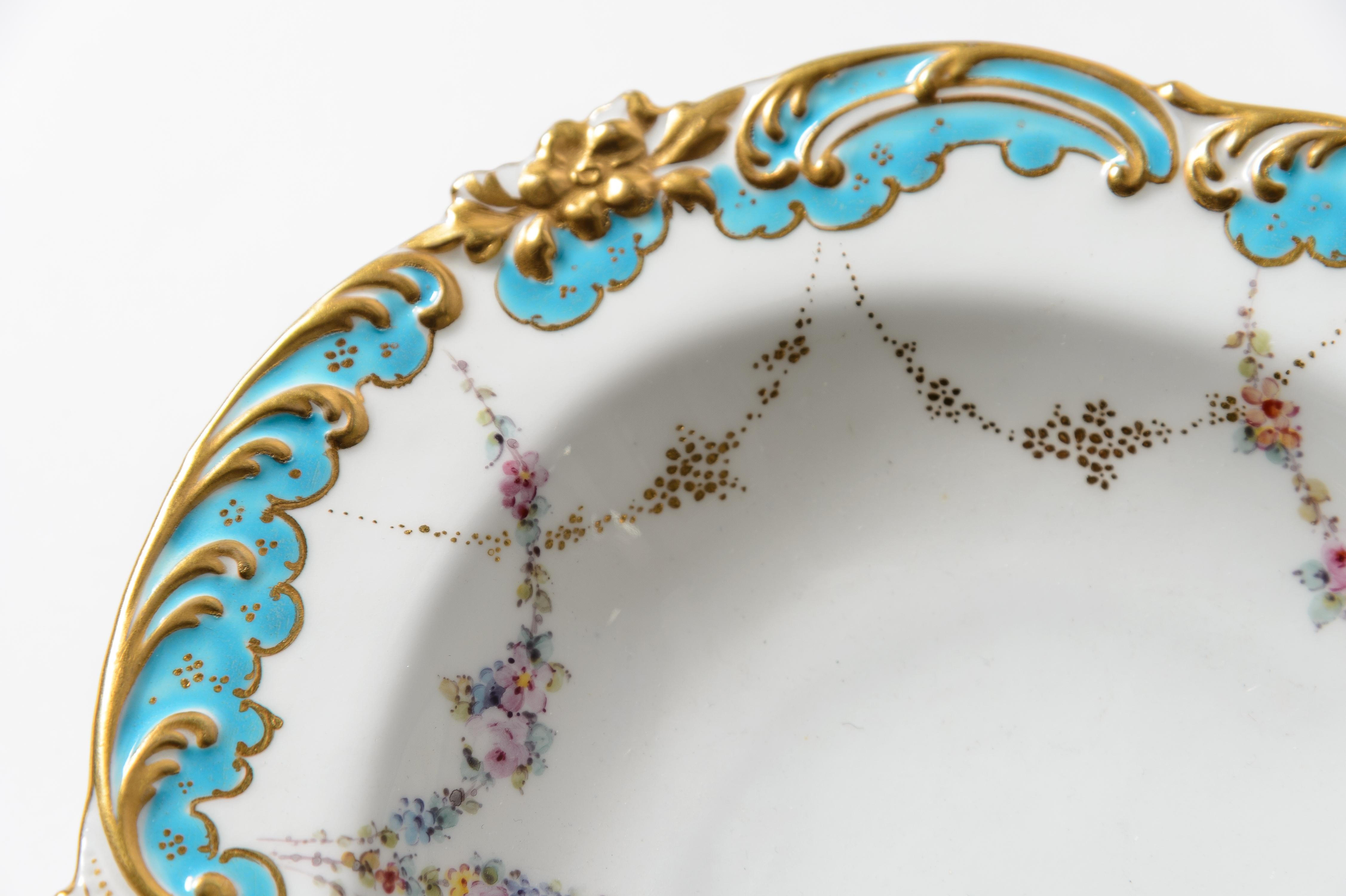 Antique Royal Crown Derby Pastry or Serving Dish, Turquoise & Gilt circa 1895 In Good Condition For Sale In West Palm Beach, FL