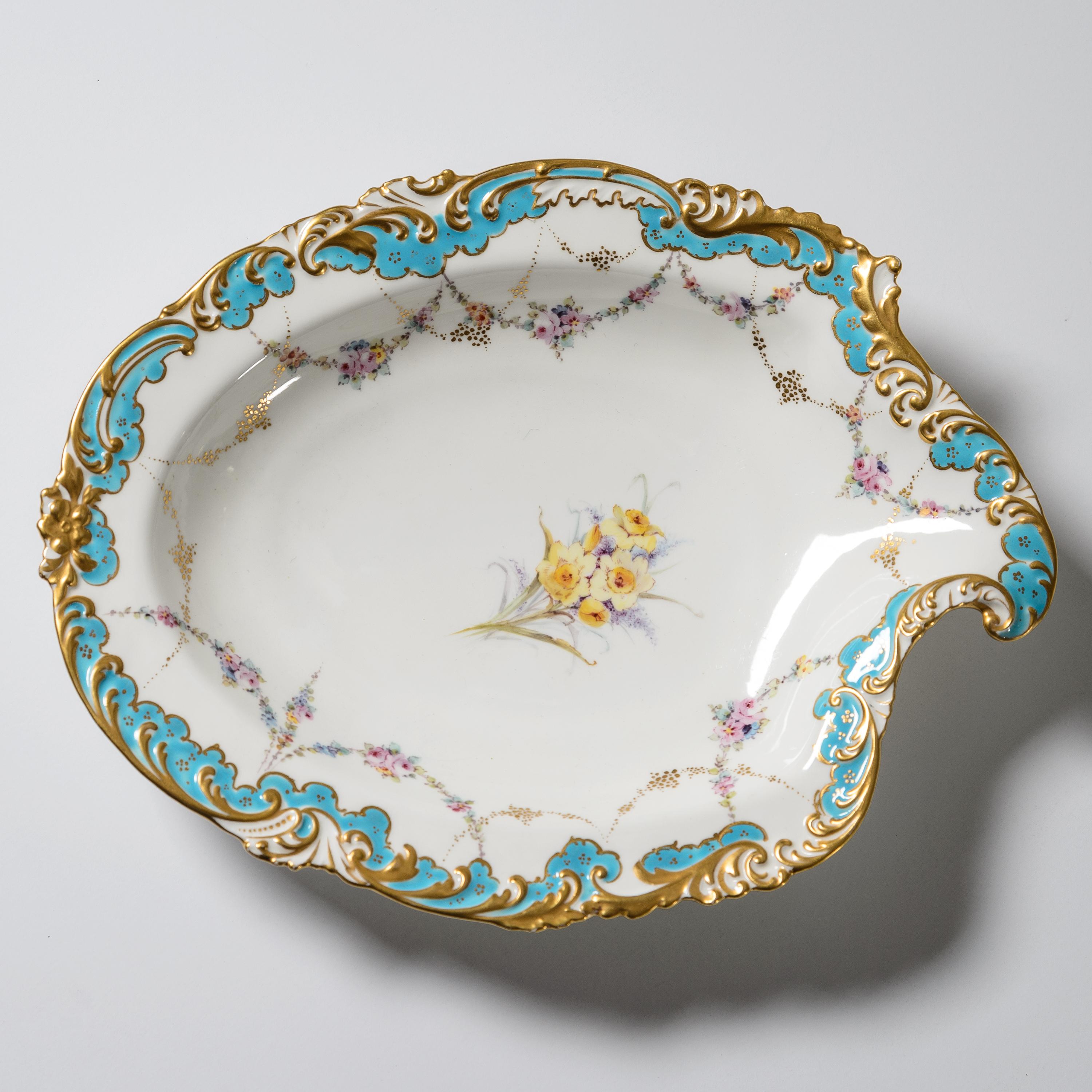 Fin du XIXe siècle Ancien plat de service ou pâtisserie Royal Crown Derby, turquoise et doré, vers 1895 en vente