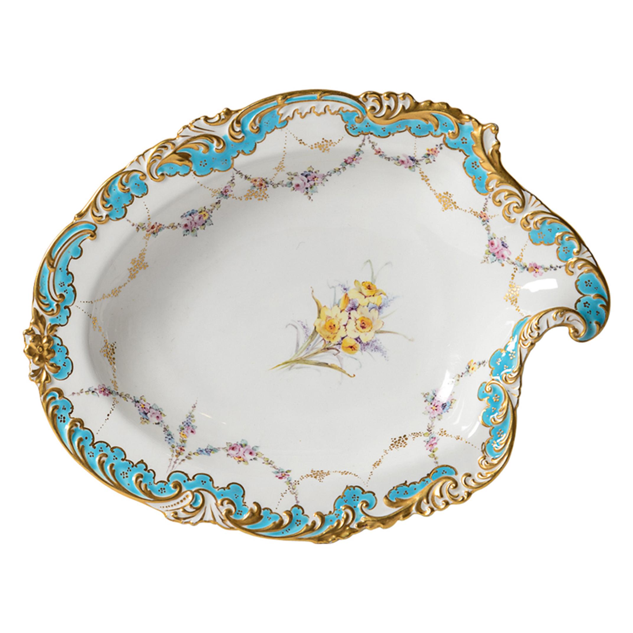 Antique Royal Crown Derby Pastry or Serving Dish, Turquoise & Gilt circa 1895 For Sale 1