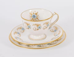 Antique Royal Crown Derby Porcelain Blue Pimpernel Pattern Tea Set 20th Centuy