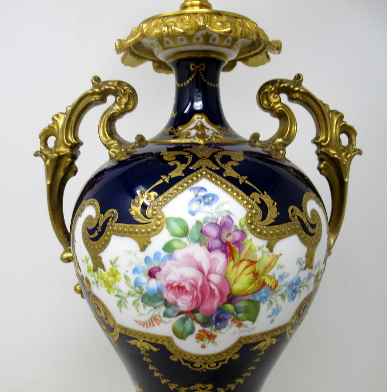 Edwardian Antique Royal Crown Derby Porcelain Table Lamp Albert Gregory Still Life Flowers