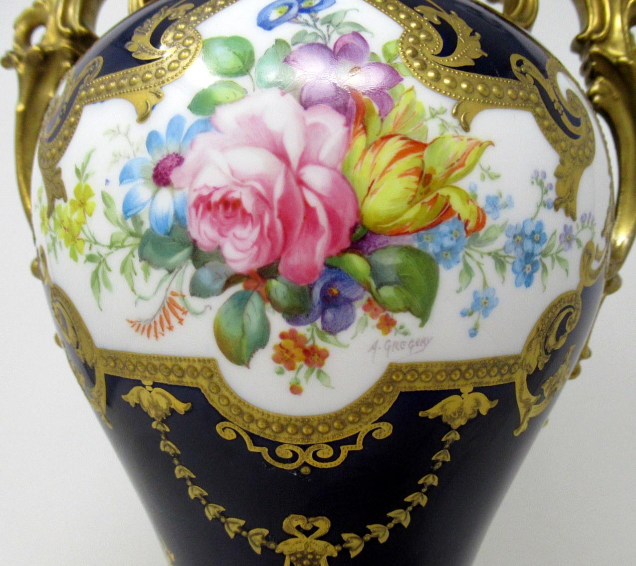 English Antique Royal Crown Derby Porcelain Table Lamp Albert Gregory Still Life Flowers