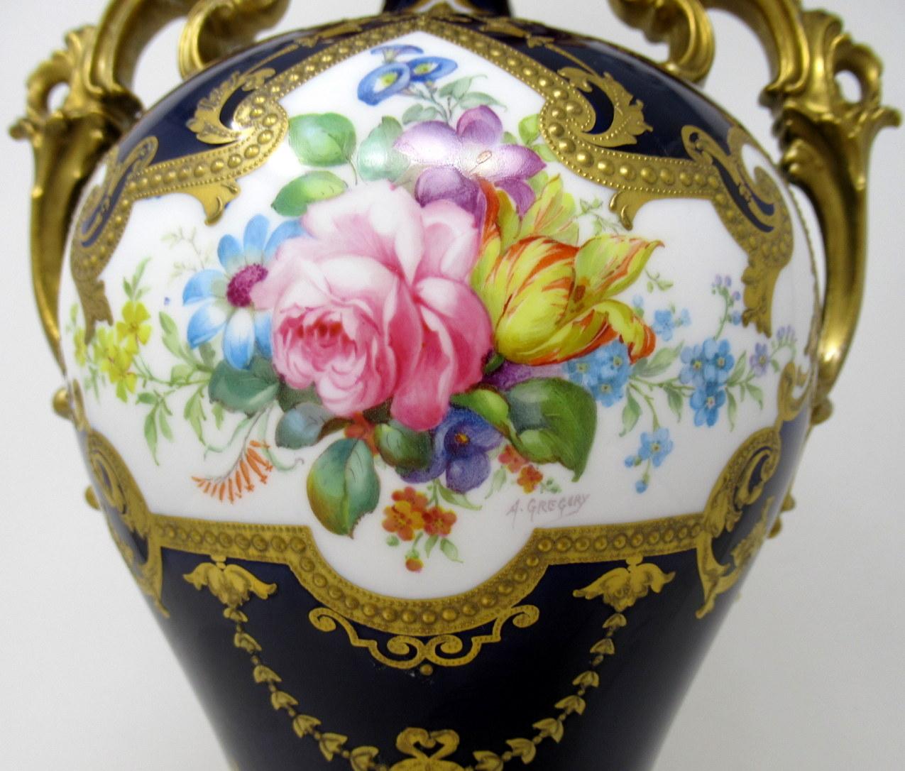 Antique Royal Crown Derby Porcelain Table Lamp Albert Gregory Still Life Flowers In Good Condition In Dublin, Ireland