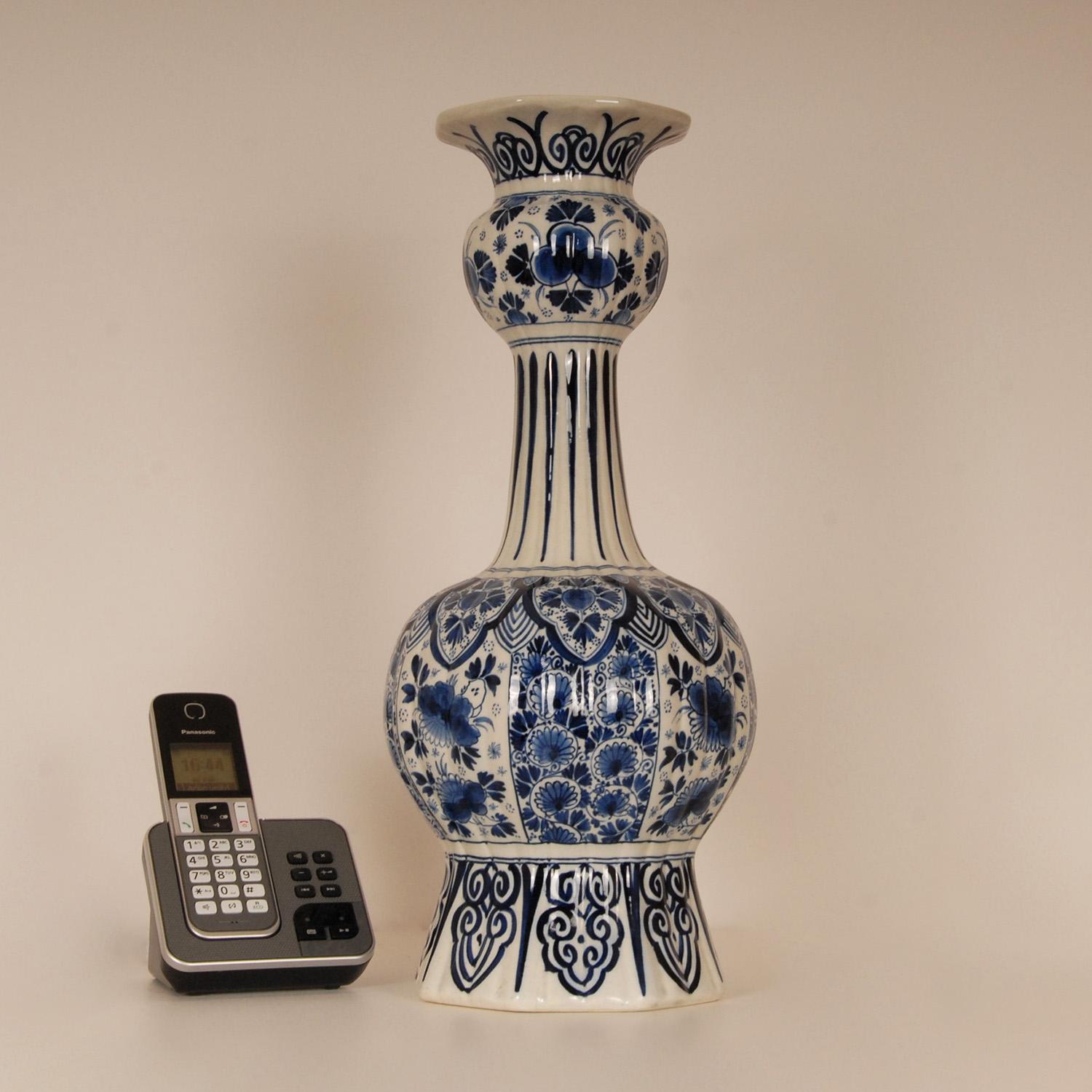 Antique Royal Delft Vases Chinoiserie Blue White Knobble Vases Earthenware pair For Sale 6