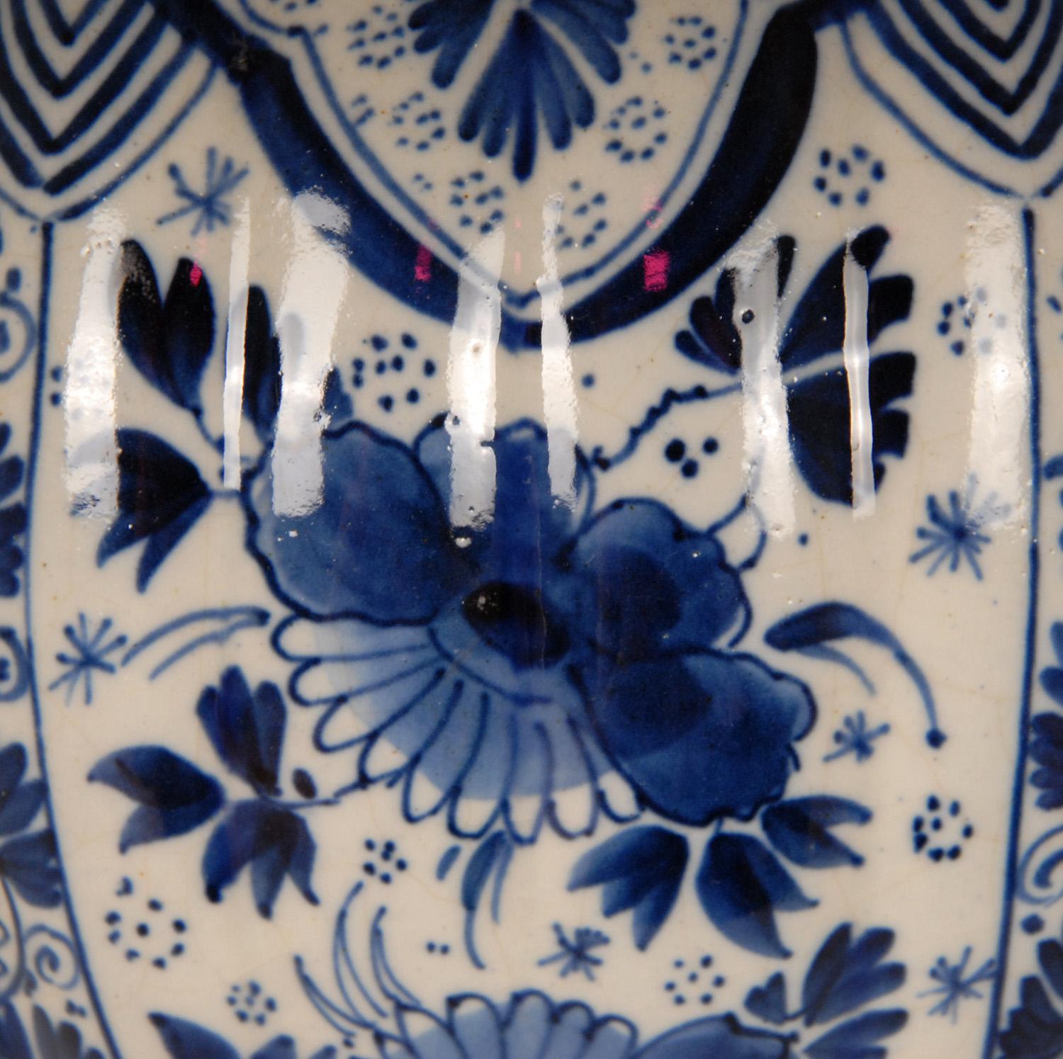 20th Century Antique Royal Delft Vases Chinoiserie Blue White Knobble Vases Earthenware pair For Sale
