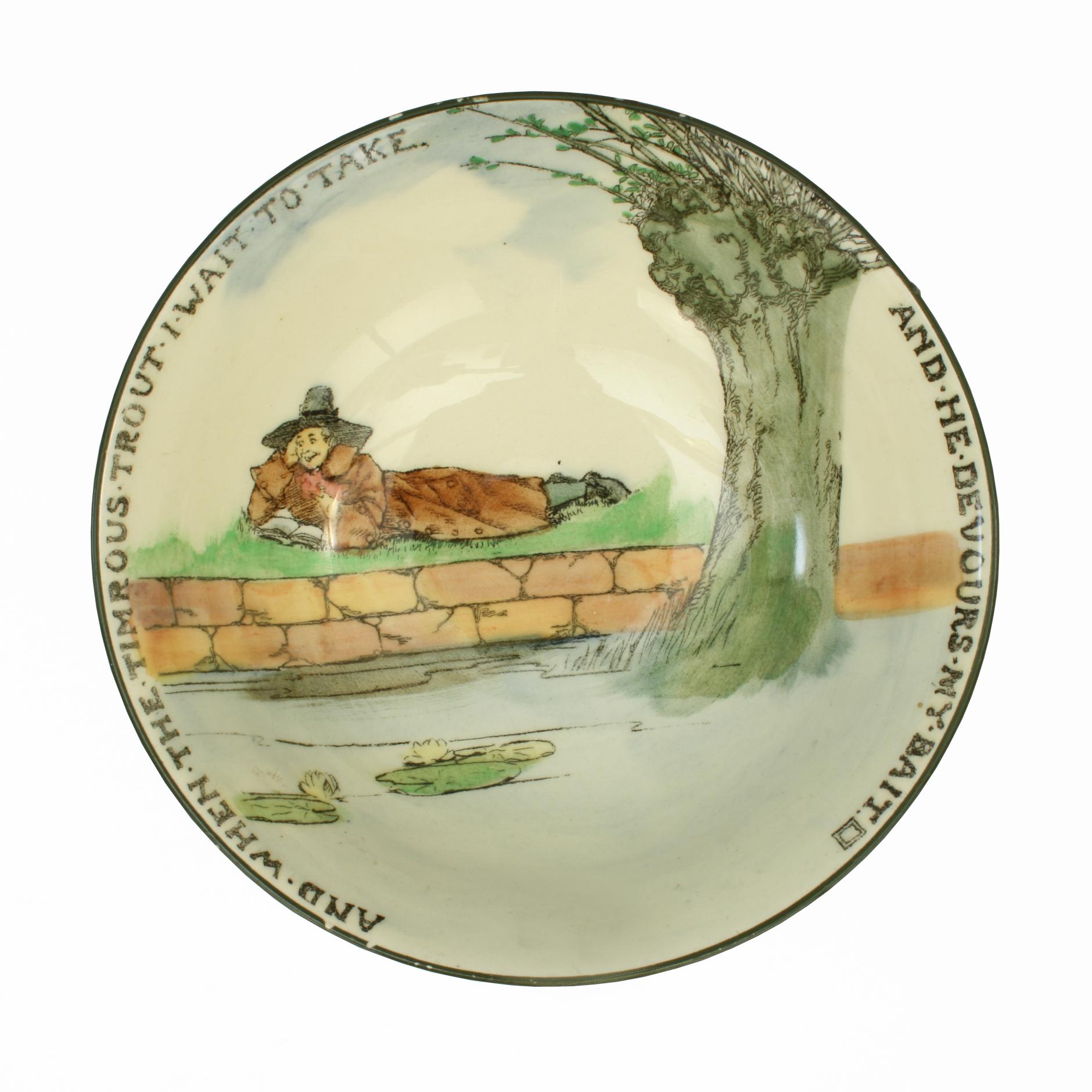 Sporting Art Antique Royal Doulton Bowl, the Gallant Fisher in Ceramic For Sale
